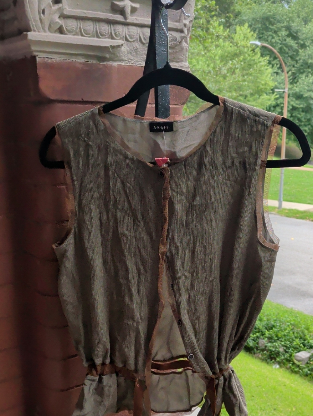 Akris Sleeveless Tie-Waist Top in Olive Brown